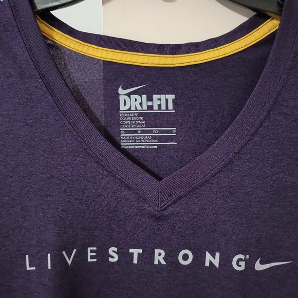 EUC ~NIKE DRI-FIT Purple Colored "Live Strong" Swoosh Reg. Fit Shirt (Size: XS) - Picture 2 of 3